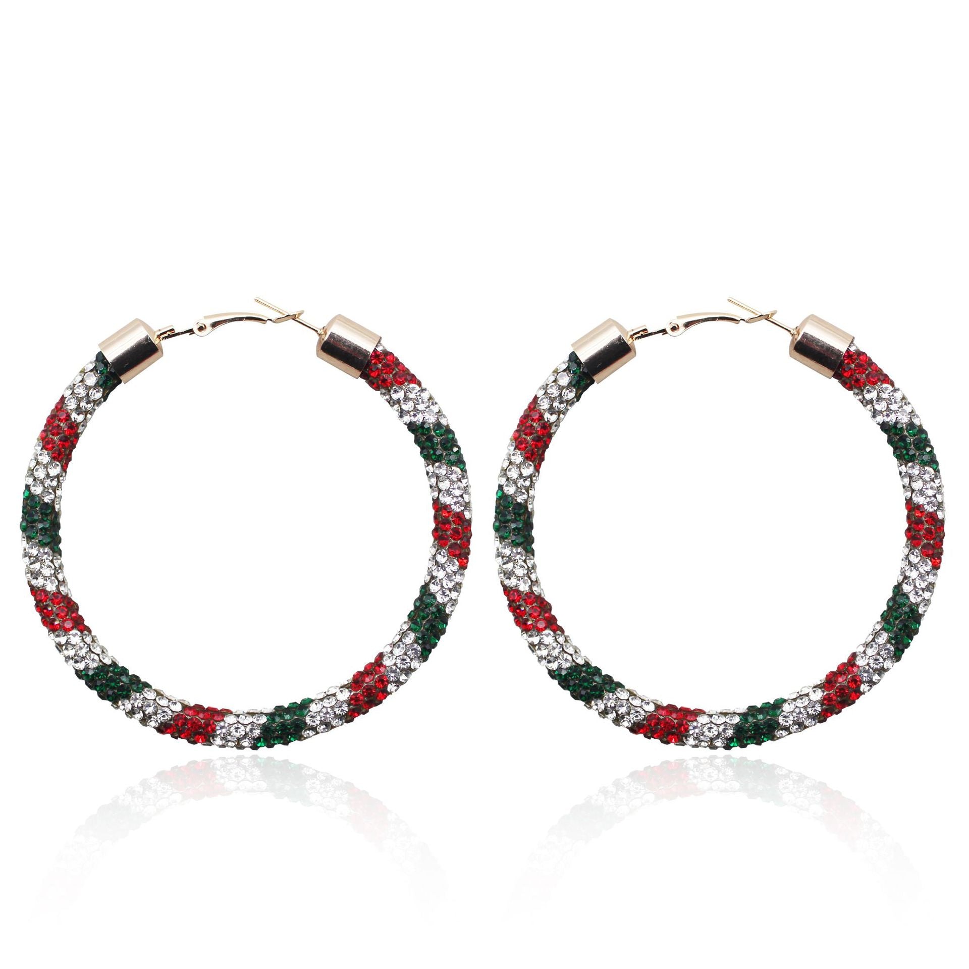 Día de independencia de Navidad al por mayor Color Diamante Broken Big Circle Pendientes